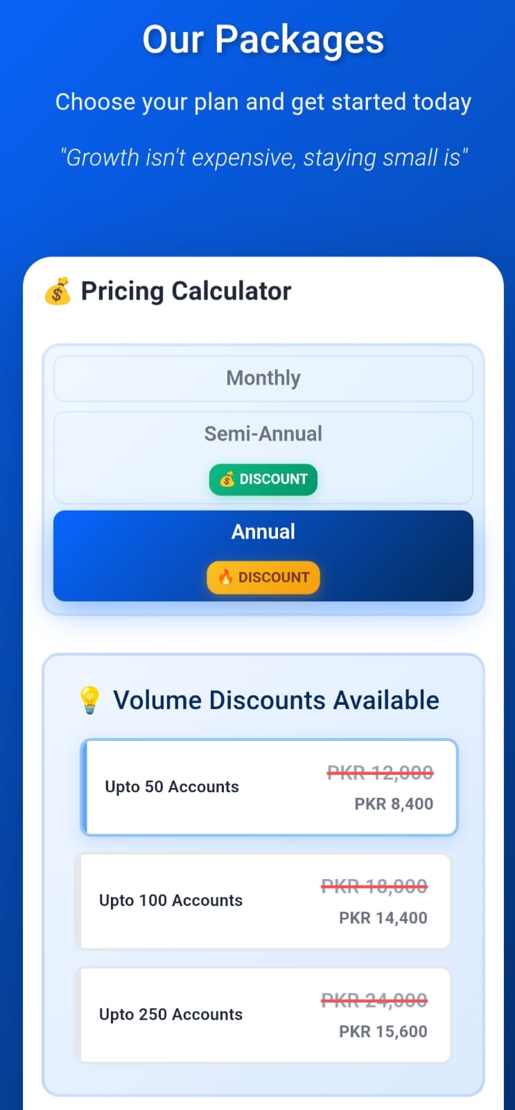 Select a subscription package